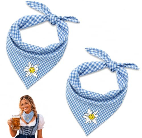 Scinzene 2 Stück Blaue Oktoberfest Accessoires Für Damen Herren, Oktoberfest Herren Outfit, Oktoberfest Outfit Trachten Halstuch Zubehör, 50 * 50cm, Chequered Trachtenhalstücher Bayern Dreieckstücher