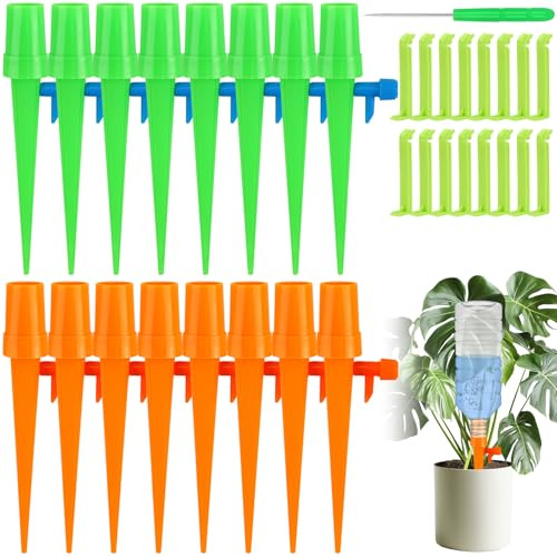 Lot de 16 Irrigation Goutte a Goutte Bouteille Kit Arrosage Goutte a Goutte Kit Arrosage Automatique avec Vannes pour Plantes en Pot Fleurs Jardin Plantes D'intérieur