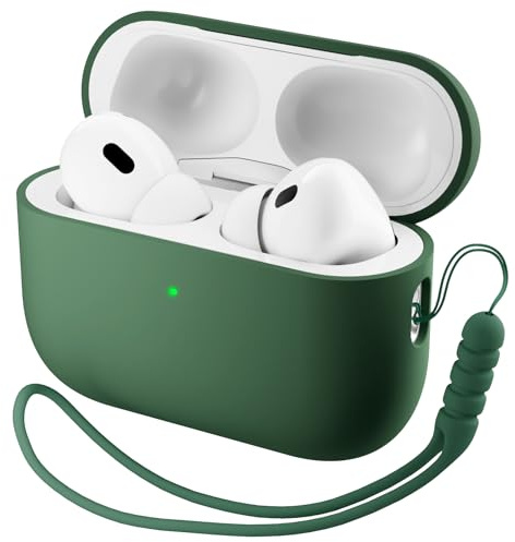 ORNARTO für AirPods Pro 3 Hülle Silikon mit Lanyard(2025) - Aus robustem PC und weichem Flüssigsilikon, Kratzfest und stoßfest, Schutzhülle für Air Pods Pro Gen. 3 mit Fallschutz - Grün