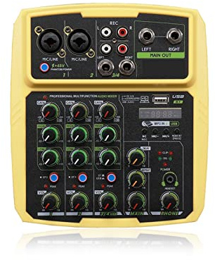 ljudkonsol, 4-kanals ljudmixergränssnitt Professionell studioinspelning Ljudkort Mixerkonsol Mikrofon 48V Fantommatning Ljud(Giallo)