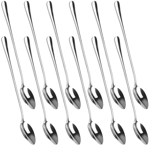12-Piece Stainless Steel Teaspoons, 7.8 Inches/19.7 Cm Long-Handle, Mirror Polished, Easy to Clean, Dishwasher Safe, Ideal for Ice Cream Cups, Cocktails & Desserts