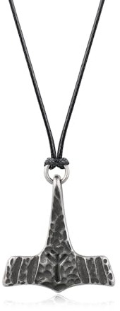 Joliernelle Handgefertigte Thors Hammer Mjolnir-Halskette, Edelstahl, rustikaler antiker Wikingerschmuck, Metall