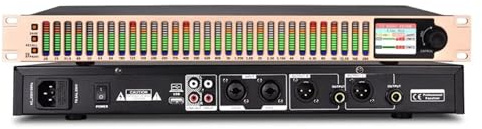 31-Band Digital Equalizer, Digital Audio Stereo Graphic EQ, 1U Rack Mount Analyzer, with Automatic Noise Reduction, LED Screen, 16 Preset Effects, for Recording Studio