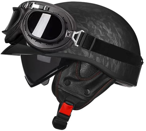 Vintage Caschi Cromwell Moto Caschi Jet E Demi-Jet Con Occhiali DOTECE Omologato Casco Mezzo Retrò Moto Elmetto Scodella Per Adulti Uomini Donne Aperto Casco Cruiser X,XXL:63-64CM