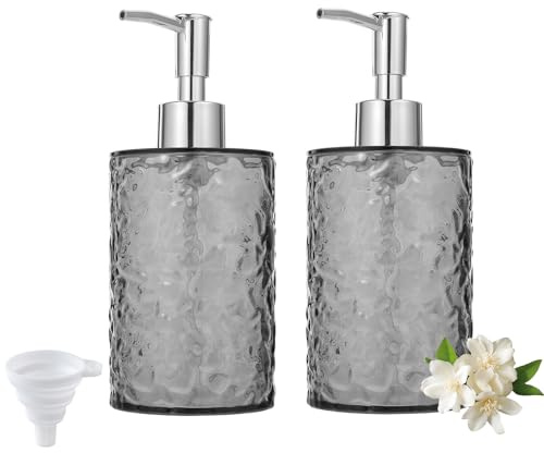 yolzhxe 2 stycken 400 ml plasttvåldispenser, modern diskmedelsdispenser med tratt, återanvändbar, tom pumpflaska för badrum, kök, grå