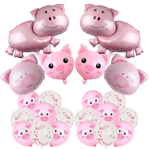 SANYUANHE 22 Stück Schweinchen Luftballons Geburtstagsdeko，Rosa Schweinchen Ballons，Folienballons Schwein，Thema Pig Farm der Tiere Party Dekoration
