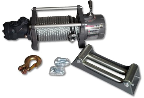 Runva Treuil moteur hydraulique 65cc, force de traction 4500kg câble en acier 9,2mmx26m, treuil pour votre dépanneuse, remorque