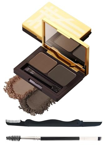 Augenbrauenpuder-Make-up-Set, 2 Farben, wasserdicht, langlebig, natürliches Braun/Grau, Augenbrauen-Füller, Kontur-Geschenke für Frauen, mit Spiegel-Augenbrauenpinsel und Rasierer-Set, 02#