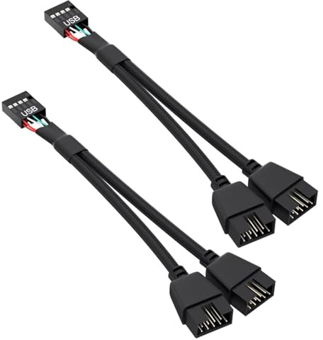 MZHOU 2 Stück Mainboard USB 2.0 9-Pin Verlängerung,Interne USB Splitter 9 Polige Buchse auf Doppel 9-Pin Male Adapter Kabel für LCD Wireless AIO Wasserkühlung, RGB Lüfter -16cm