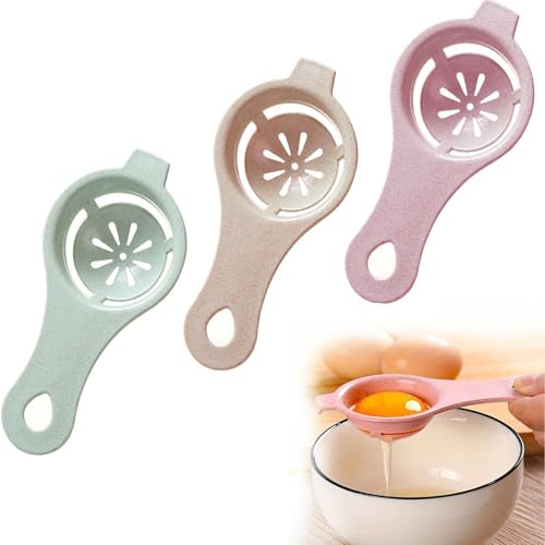 XINCHENG 3Pcs Egg Separator, Egg Yolk White Separator Tool, Food-Grade Plastic Egg White Yolk Filter Divider with Handle for Kitchen Baking Gadget, Pink Blue Khaki