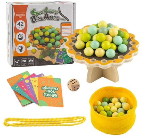 Interactive Balance Game, Parent Child Tabletop Toy Set, Balance Bead Games with Colorful Beads, Adorable Wooden Game Board, Family Toys with Fun Challenge, Educational Games for Kids Adults