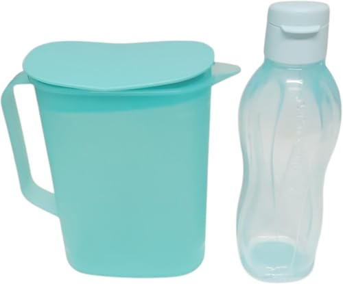 Signoraware Joven Welle - Jarra de agua (1,65 L, a prueba de fugas, 1650 ml, incluye botella Tupperware Ecoeasy, 750 ml), color turquesa