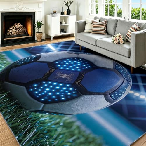Generisch Waschbarer Teppich Wohnzimmer 80 x 150 cm - Stadion Fußball Flutlicht - für Küchen und Schlafzimmer - Niederflor Teppich TPR-rutschfest, Weich Hautfreundlich, Hotelqualität - Sport Modern