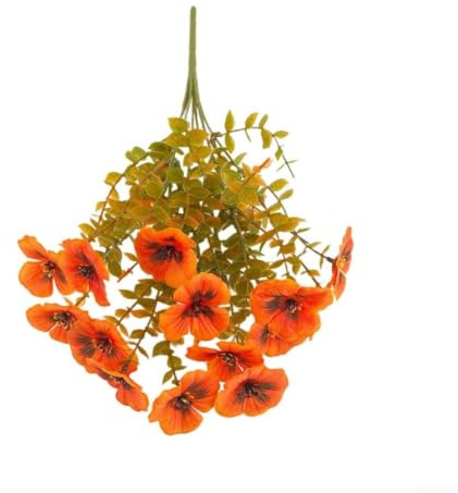 Realistic Fake Pansy Blossoms Plastic Foliage Long Lasting Spring Decor for Vase Table Centerpieces Patio Porch 35cm(Autumn Orange)