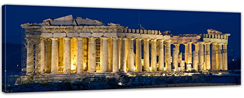 Bilderdepot24 Keilrahmenbild - Akropolis - Bild auf Leinwand 120 x 40 cm - Leinwandbilder Bilder als Leinwanddruck Urlaub, Sonne & Meer Europa - Griechenland - Akropolis bei Nacht