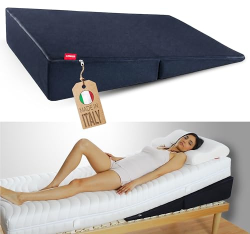 SONNO+ Cuscino Antireflusso Adulti a Cuneo per Letto - Pieghevole con Custodia da Viaggio - Lunghezza 104 cm - Cuscino Reflusso Gastroesofageo Made in Italy - 70x104x10 cm