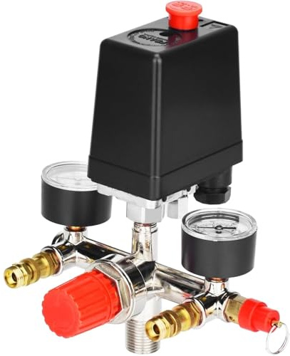 Regulador de Presión, Válvula de Presión Interruptor de Presión Válvula Reguladora con Manómetro 90-120 PSI para Compresor de Aire