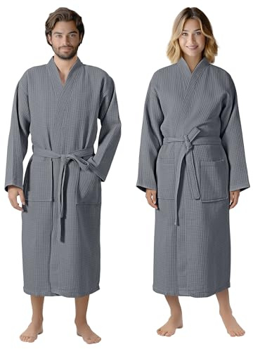 HOMELEVEL Pique badrock resebadrock 100 % bomull för kvinnor och män, morgonrock, kimono, basturock, resa, morgonkjol, piké, våffelpiké, kvinnor, män, antracit, 3XL