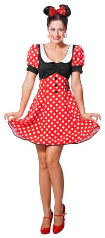 WILBERS & WILBERS 4067 - Minnie Costume Women's Polka Dot Dress with Puff Sleeves, Cartoon Mouse Fancy Dress for Carnival, Theme Party