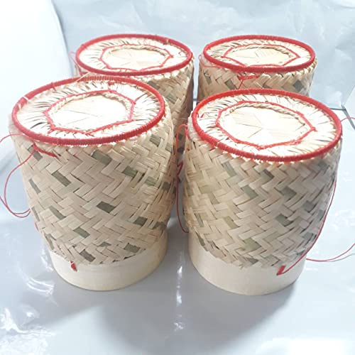 Sticky Reiskorb - Größe 7,6 cm (4 Stück) Thailand, handgefertigt, Bambus-Reisbehälter
