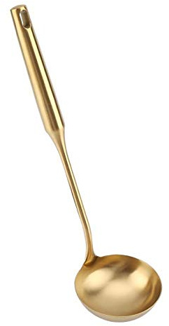 Rostfreier Stahl Schöpflöffel Oder Küchenspatel Turner - Große Suppenkelle - Hohe Hitzebeständigkeit - Leicht zu Reinigen - Küchenkochwerkzeug(Gold + Suppenlöffel)