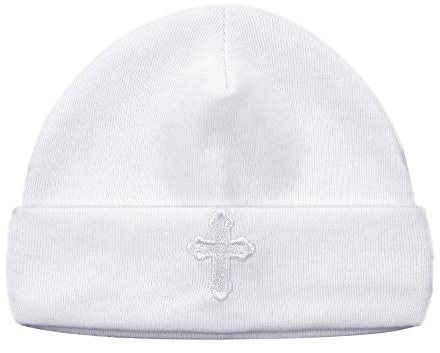 LACOFIA Neugeborene Jungen Mädchen Taufe Hut Unisex Baby Baumwolle Beanie Mütze mit Stickerei Weiß