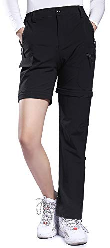 Hiauspor Pantalon de Randonnée pour Femme, Convertible, Léger, pour la Montagne et l'Escursionisme, avec Fermeture Éclair, Séchage Rapide, Élastique, Protection UPF 50+, Noir , XL