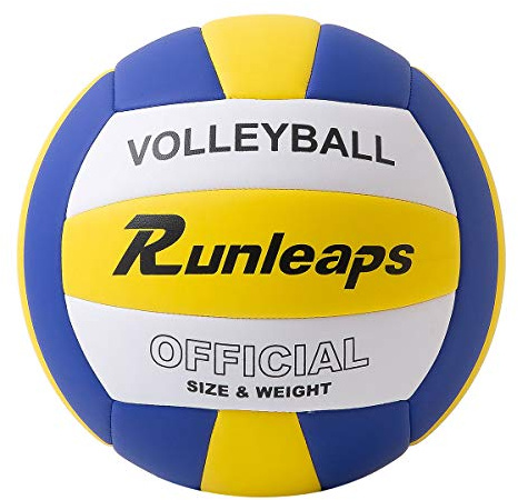 Runleaps Volleyboll, vattentät inomhusvolleyboll för strandspel, gym, officiell storlek 5 (blå-gul-vit)