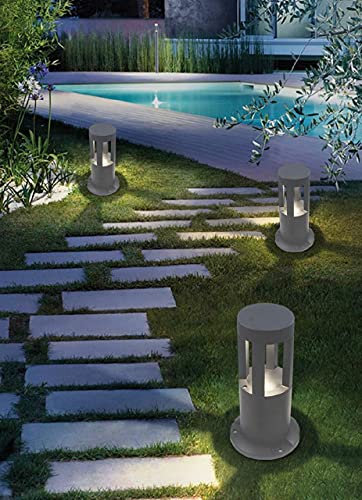 Partenopea® Lampione a led lampioncino lampada illuminazione da esterno palo da giardino prato vialetti e sentieri moderno 15w 1600 lm (Grigio 30 cm, Luce naturale 4000K)