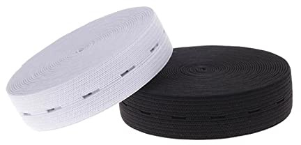 2 Rollen 5M Knopfloch Gummiband, Lochgummi für DIY Handwerk, Schwarz und Weiß (30MM)