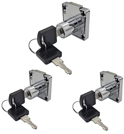 3 Packs Purocean Keyed Alike Drawer Lock Desk Lock with Size 7/8(22mm) (Chrome)