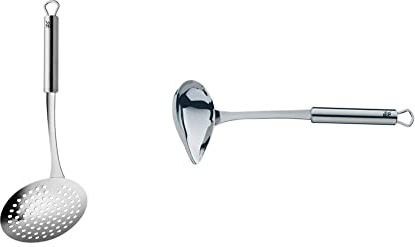 WMF Profi Plus Schaumlöffel und Saucenlöffel Set - Edelstahl Cromargan Teilmattiert, 30 cm Schaumkelle und 28 cm Soßenkelle Mit Schnaupe