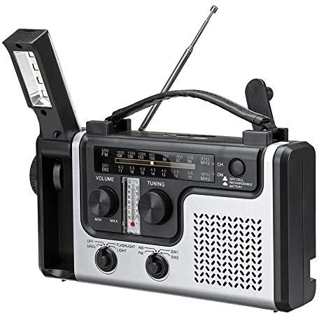 Junerain Portable Solar Powered Radio Hand Crank AM FM SW1 SW2 Multi-band Radio with Flashlight and LED Reading Light Multifunctional Outdoor Emergency Radio Elderly Lighting