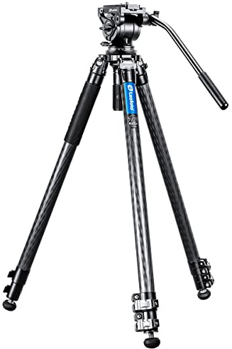 Leofoto LVM-323C 3-Section Carbon Fiber Tripod with BV-10 Fluid Video Head Kit/Integrated 75mm Bowl/with 75mm Leveling Base/Manba LVM Series Video Tripod System