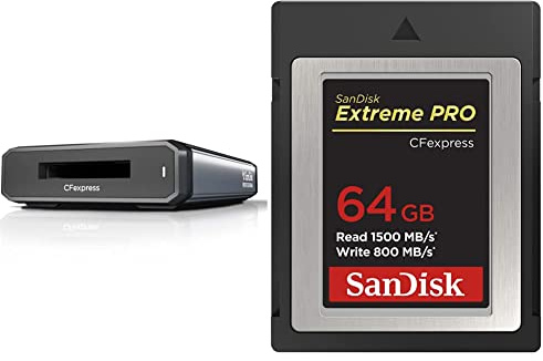 SanDisk Extreme PRO 64GB CFexpress Card Type B for RAW 4K video with the SanDisk PRO-READER CFexpress Card Reader for super-fast media transfers