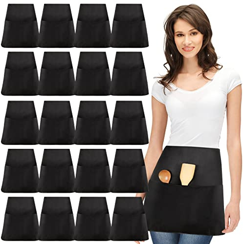Geosar 12 Stück Taillenschürze schwarz Kellnerin Schürzen mit 3 Taschen halb schwarz Chef Lätzchen für Männer und Frauen Küche Kochen Reinigung Malerei Gartenarbeit Bistro Restaurant Catering, Schwarz