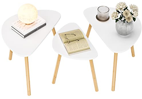 FOREHILL Beistelltisch 3er Set Satztisch, Kleiner Tisch für Wohnzimmer, Couchtische Holz, Sofatisch, Wohnzimmertisch für Garten Schlafzimmer Balkon weiß