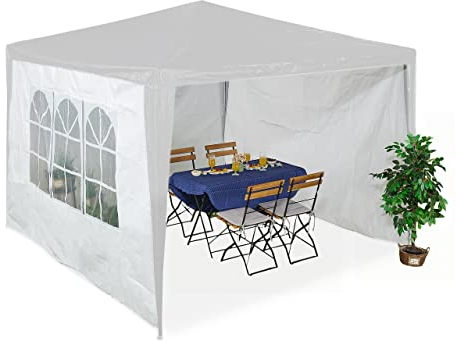 Relaxdays Tende per Gazebo Laterali, Set 3, Telo Impermeabile, Pareti in PE, Chiusura a Strappo, 2x3 m, Finestra, Bianco