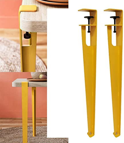 YUJIANHUAA Pieds de Serrage de Table Forme de F,Pieds de Meubles en Métal Réglables 76cm,Pieds de Bureau de Bar DIY,pour Table Basse,Table à Manger,Conception,sans Poinçon (2pcs,Yellow)