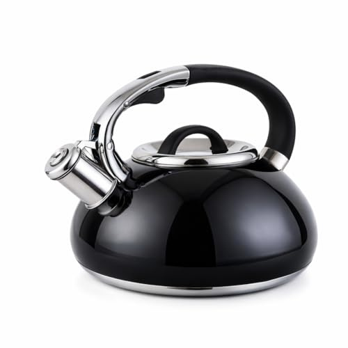 Luckyberg Moderne Wasserkessel Induktion Pfeifkessel aus Edelstahl, Teekessel für alle Kochplatten, Flötenkessel, Wasserkocher für Tee Kaffee, ca 3L, (schwarz)