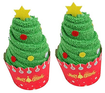 Cabilock 2 Piezas Toallas De Algodón De Navidad Paños De Cocina De Algodón Paños De Cocina del Árbol De Navidad Toallas De Mano Verde Navidad Niño Pastel Toalla De Algodón