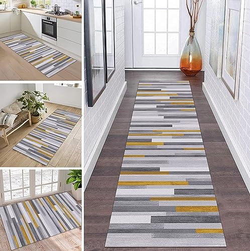 ZDYHMrj Teppich Läufer Flur rutschfest Küchen Teppich 100X300CM Grau Orange Küchenteppich Küchenläufer Korridor Schlafzimmer Wohnzimmer Meterware Eingang