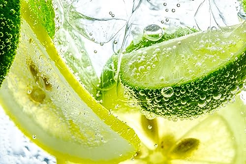 Queence | Küchen Spritzschutz Zitrone/Limette 60x40x0,3 cm | Küchenrückwand | Alu-DiBond | Fliesenschutz für den Herd und Spüle | Küchenfliesen | Fliesenspiegel | Rückwand