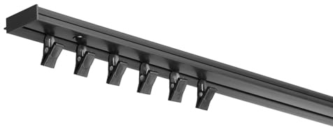 RENA Vorhangschiene 1-Läufig Gardinenschiene aus Kunststoff Vorhang-Deckenschiene mit Klammern Gardinenleiste Gardinenstange Gardinen Vorhänge für Deckenmontage Schwarz 200cm