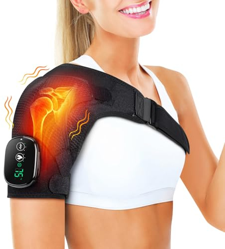 Bandage d'épaule chauffant avec affichage numérique - 3 températures réglables - Coussin chauffant pour l'épaule - Soulage la douleur - Pour l'arthrite, la bursite, la scapule, l'endonite - LS