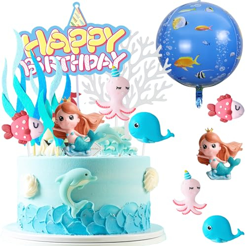 Meerjungfrau Tortendeko Ozean Unterwasser Sea Animals Kuchen Topper Deko Geburtstag Party Babyparty Cake Dekoration Baby Shower Party Supplies (Meerjungfrau Ozean)