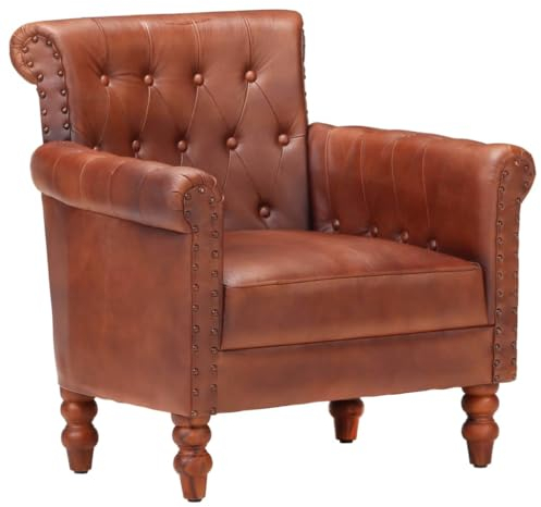 KOIECETA Sessel Vintage-Charme Loungesessel Relaxsessel Polstersessel Ledersessel Armsessel Sofa Wohnzimmer Echtes Ziegenleder Braun