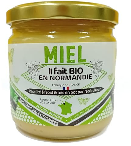 Miel Bio de Normandie (500g), Délicieusement crémeux et récolté à froid | origine France | certifié BIOLOGIQUE | Naturel | Non chauffé | Non Pasteurisé | La Mare aux Abeilles.