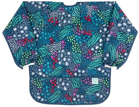 Bumkins Sleeved Smock, Toddler Reusable Waterproof Bib for Girls and Boys Ages 3-5 Years, Long Sleeve Childrens, Kids Paint Apron, Arts, Crafts and Play with Pocket, Soft Fabric, Jungle Blue