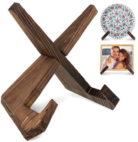 Amabro Tellerständer aus Holz zur Aufsteller, 16.6 cm Kochbuchhalter Buchständer Tellerhalter Hölzern Teller Ständer Bilderrahmen Halterung für Küche Tablet Ständer Vintage Deko